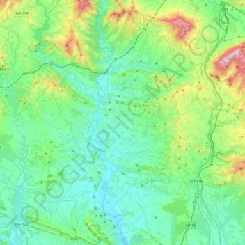 Carte topographique Izarbeibar-Novenera / Valdizarbe-Novenera, altitude, relief