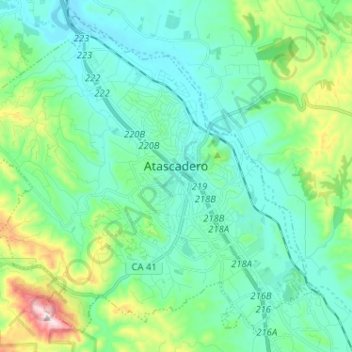 Carte topographique Atascadero, altitude, relief