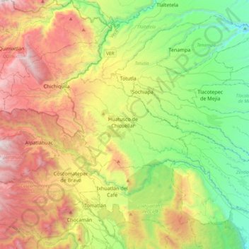 Carte topographique Huatusco, altitude, relief