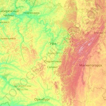 Carte topographique Baschkortostan, altitude, relief