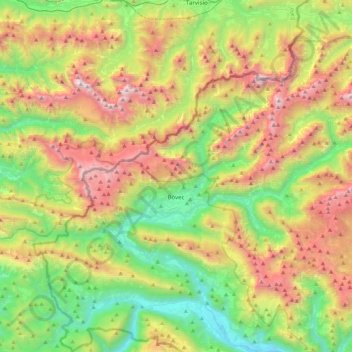 Carte topographique Bovec, altitude, relief