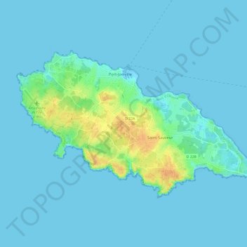 Carte topographique Île d'Yeu, altitude, relief