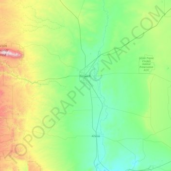 Carte topographique Chaves County, altitude, relief