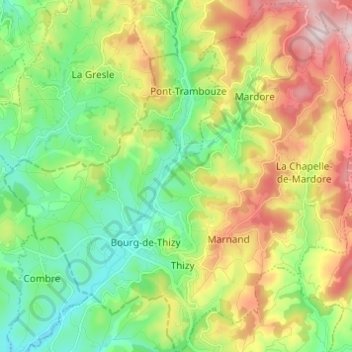 Carte topographique Thizy-les-Bourgs, altitude, relief