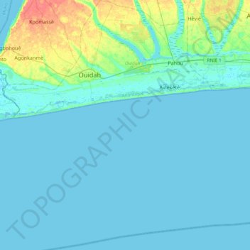 Carte topographique Ouidah, altitude, relief