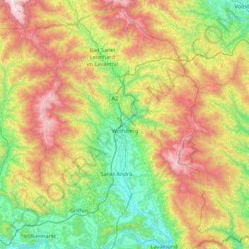 Carte topographique Lavant, altitude, relief
