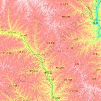 Carte topographique 米脂县, altitude, relief