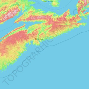 Carte topographique Halifax Regional Municipality, altitude, relief