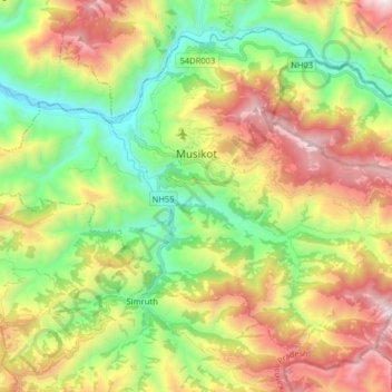 Carte topographique Musikot, altitude, relief