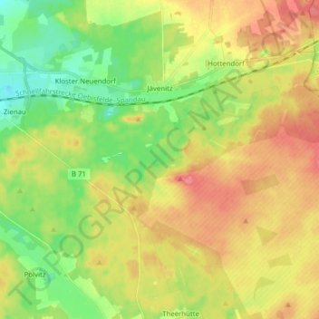Carte topographique Jävenitz, altitude, relief