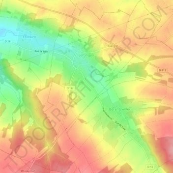 Carte topographique Jettingen, altitude, relief