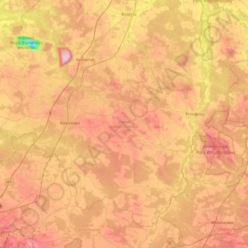 Carte topographique Radomsko County, altitude, relief