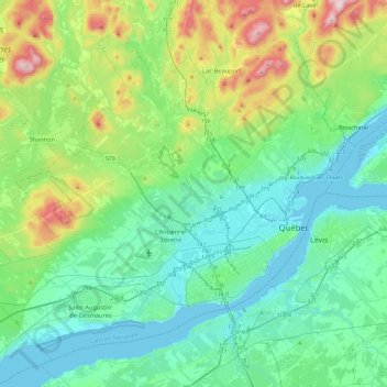 Carte topographique Agglomération de Québec, altitude, relief