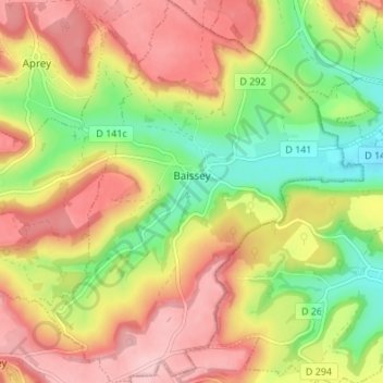 Carte topographique Baissey, altitude, relief