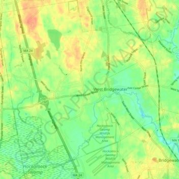 Carte topographique West Bridgewater, altitude, relief