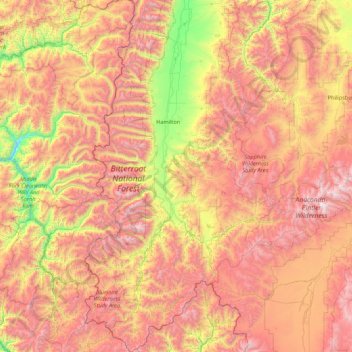 Carte topographique Ravalli County, altitude, relief