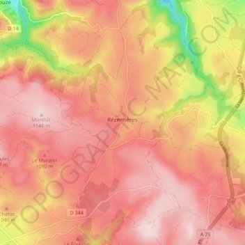 Carte topographique Rézentières, altitude, relief