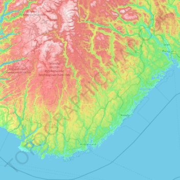 Carte topographique Agder, altitude, relief