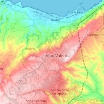 Carte topographique Vibo Valentia, altitude, relief