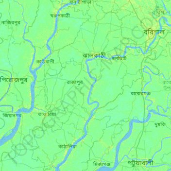 Carte topographique Jhalokathi District, altitude, relief