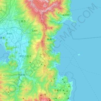 Carte topographique Atami, altitude, relief
