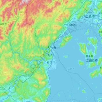 Carte topographique Iwakuni, altitude, relief