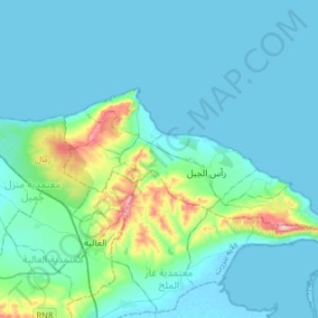 Carte topographique Ras Jebel, altitude, relief