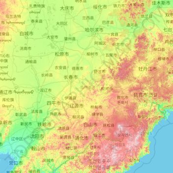 Carte topographique 吉林省, altitude, relief