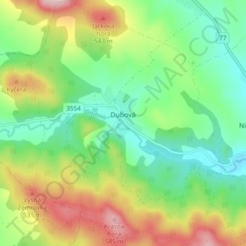 Carte topographique Dubová, altitude, relief