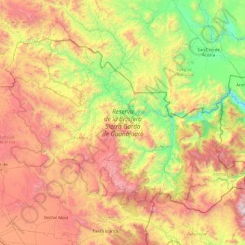 Carte topographique Reserva de la Biósfera Sierra Gorda de Guanajuato, altitude, relief
