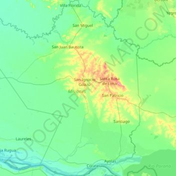 Carte topographique Misiones, altitude, relief