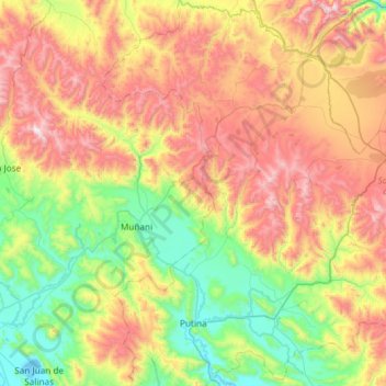 Carte topographique Putina, altitude, relief