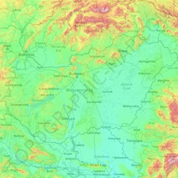 Carte topographique Hongrie, altitude, relief