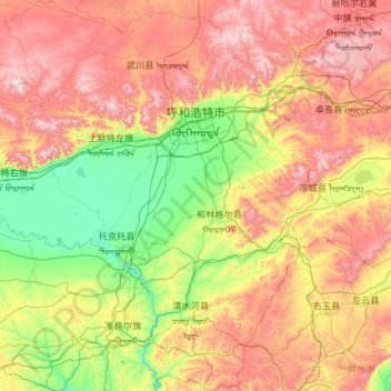 Carte topographique Hohhot City, altitude, relief