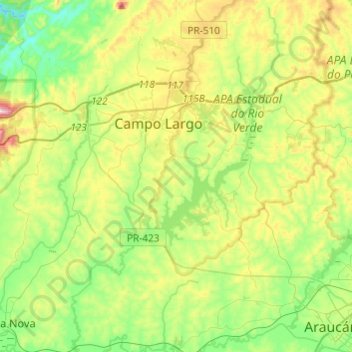 Carte topographique Rio Verde, altitude, relief