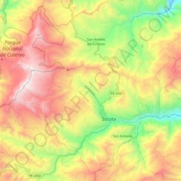 Carte topographique Socota, altitude, relief