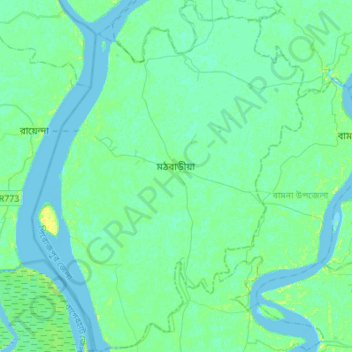 Carte topographique Mathbaria Subdistrict, altitude, relief
