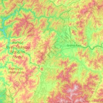 Carte topographique Josephine County, altitude, relief
