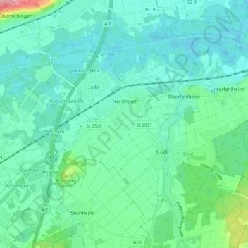 Carte topographique Nersingen, altitude, relief