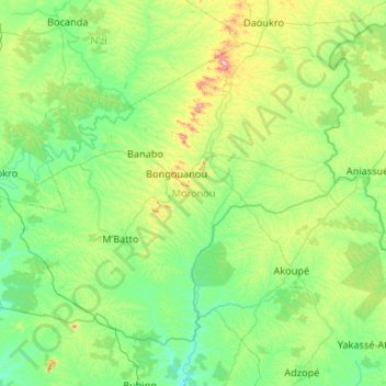 Carte topographique Moronou, altitude, relief