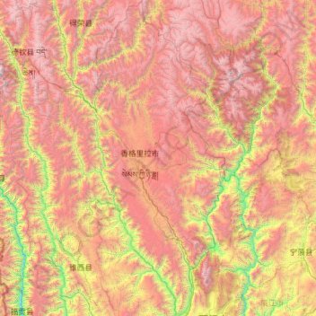 Carte topographique Shangri-La County, altitude, relief