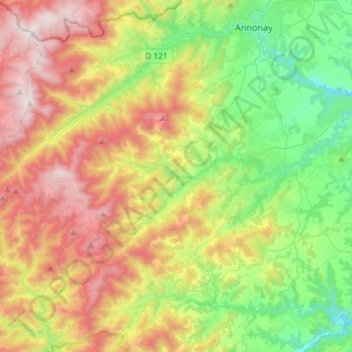 Carte topographique Communauté de communes du Val d'Ay, altitude, relief