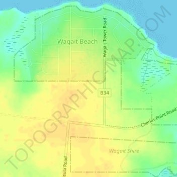 Carte topographique Wagait Beach, altitude, relief