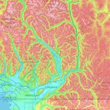 Carte topographique District régional de Fraser Valley, altitude, relief