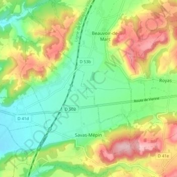 Carte topographique Savas-Mépin, altitude, relief