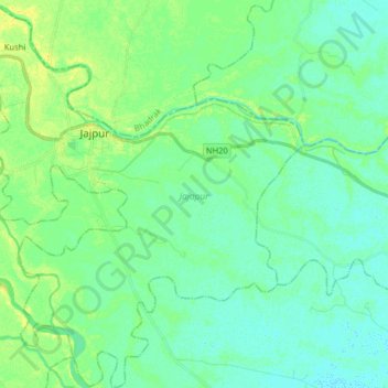 Carte topographique Jajapur, altitude, relief