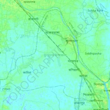 Carte topographique Phultala Upazila, altitude, relief