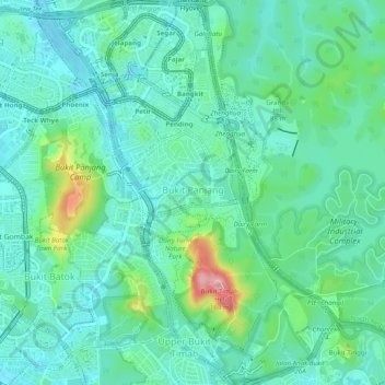 Carte topographique Bukit Panjang, altitude, relief