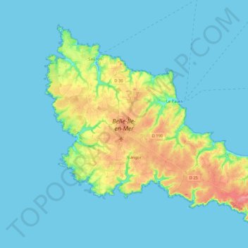Carte topographique Belle-Île-en-Mer, altitude, relief