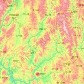 Carte topographique 景谷傣族彝族自治县, altitude, relief